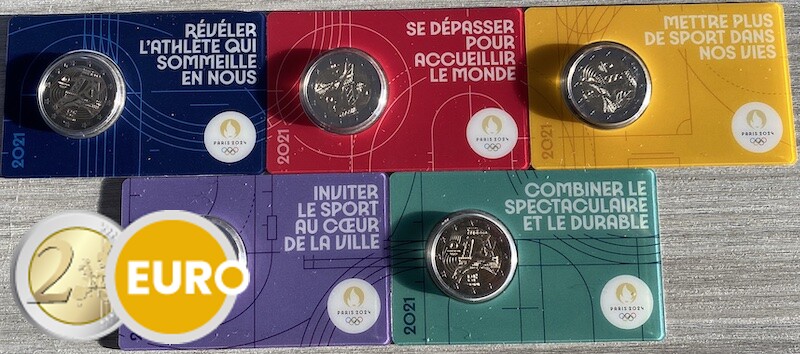 5 x 2 euro France 2021 - Handover Olympic flag BU FDC Coincard