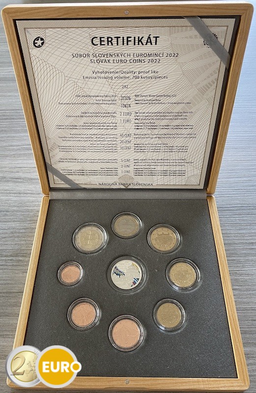 Serie de euro BE Proof Eslovaquia 2022 Caja de madera - Juegos Olímpicos de Invierno de Pekín
