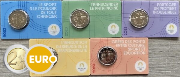 5 x 2 Euro Frankreich 2023 - Säerin und Faustkampf - Pont Neuf Stgl. Coincard