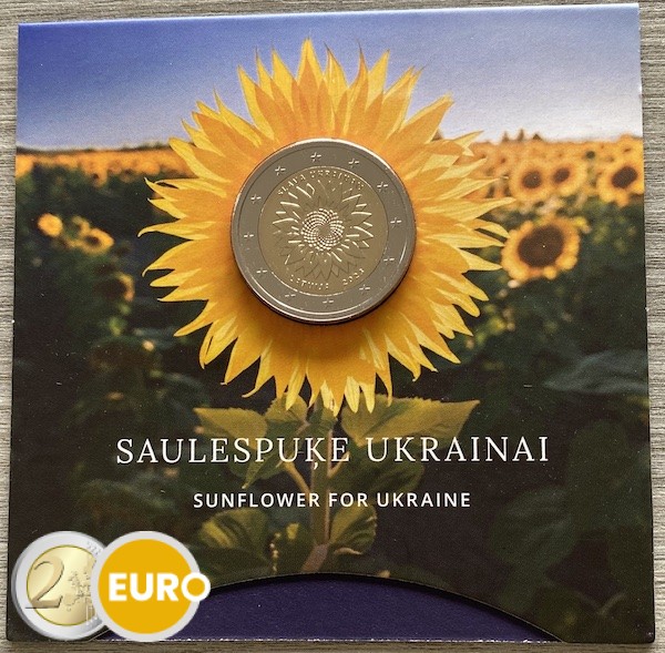2 euros Letonia 2023 - Girasol ucraniano BU FDC Coincard