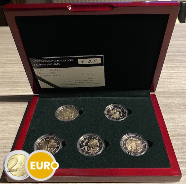 5 x 2 euro BE Proof Luxemburg 2022 en 2023 Kremnica muntteken