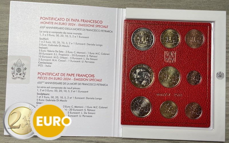 Euro set BU FDC Vatican 2024 + 5 euro Francesco Petrarch