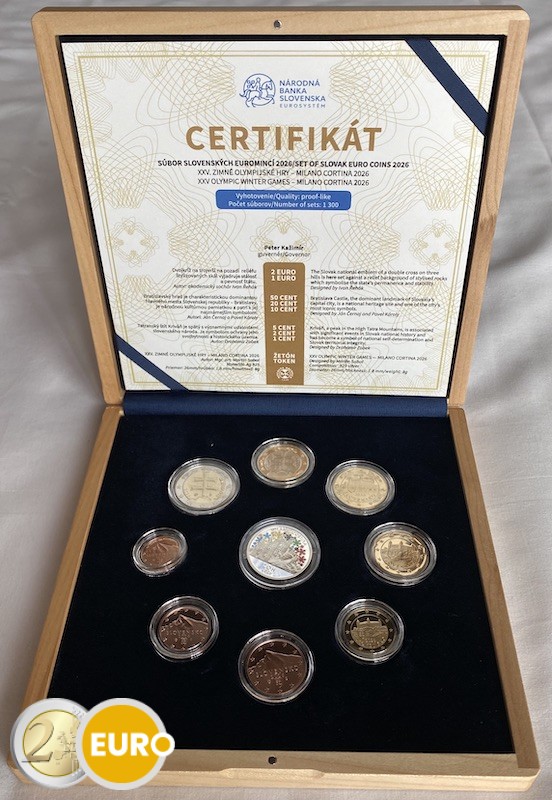 Euro set BE Proof Slovakia 2026 - Milan and Cortina Winter Olympics - Wooden Case
