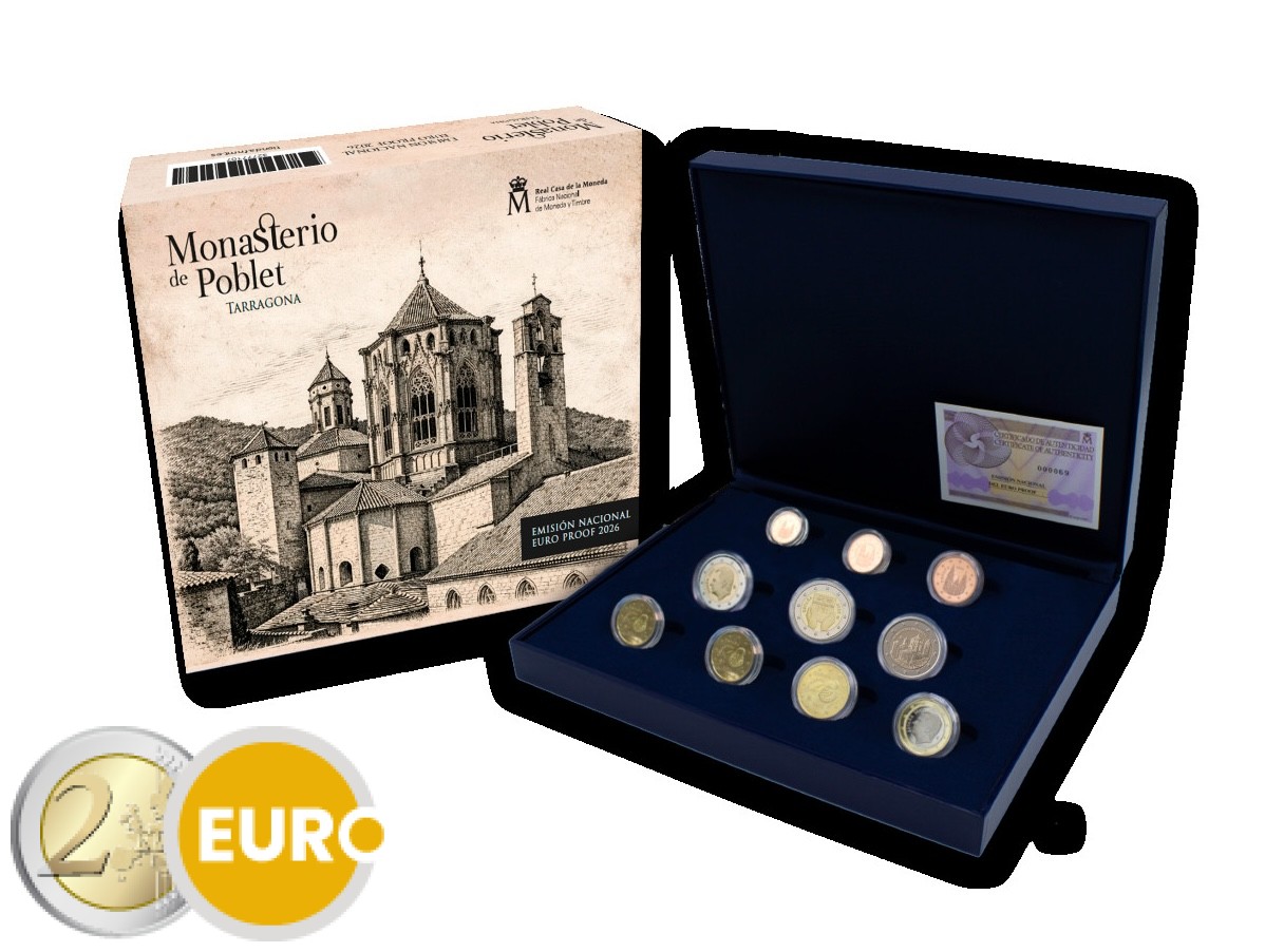 Euro set BE Proof Spain 2026 + 2 x 2 euro - Poblet