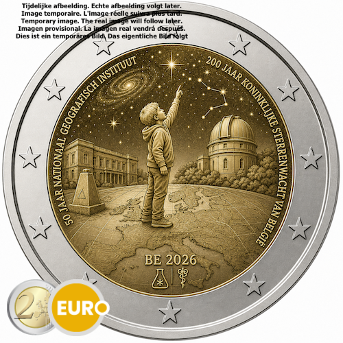 2 euro Belgium 2026 - National Geographic Institute and Royal Observatory BU FDC Coincard FR