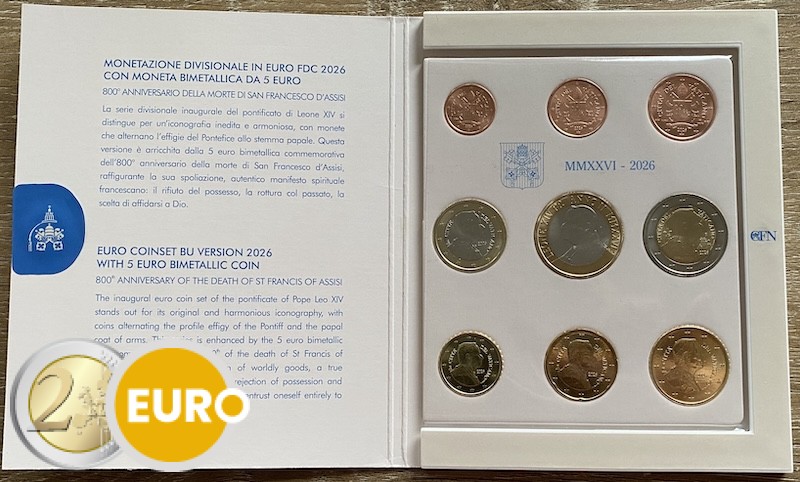 Euro set BU FDC Vatican 2026 + 5 euro Francis of Assisi